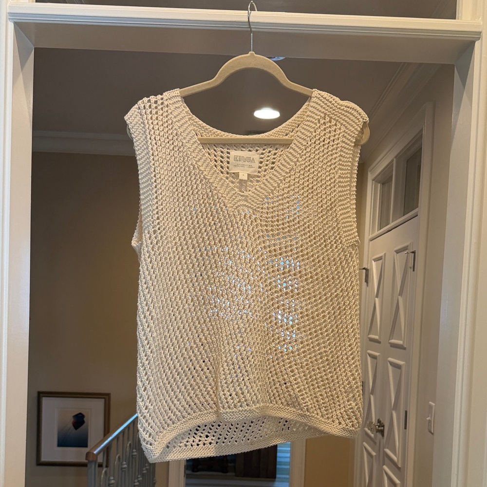 Kinua Ecru Knit Sleeveless V-Neck Sweater Vest(bw)